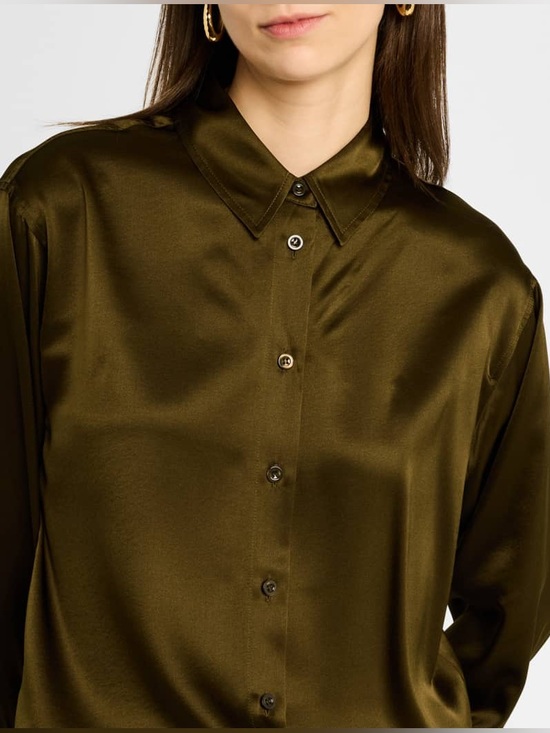Frame Denim Tops - FRAME 100% silk blouse with bell sleeves with a slit, olive, size XS